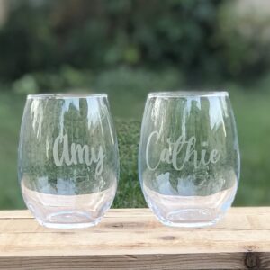 Etched wine glass