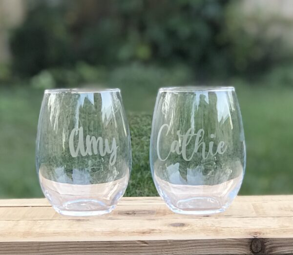 Etched wine glass