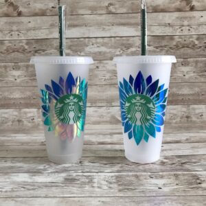 Image of Starbucks cups with sunflower design